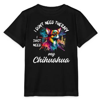 Bunter Regenbogenspritzer Chihuahua - Stanley/Stella Kinder T-Shirt MINI CREATOR  - Schwarz - Vorne - Mikhail (115cm)