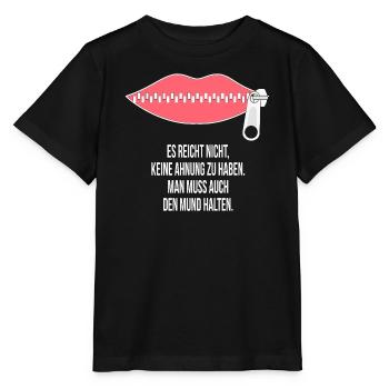 Reißverschluss Mund – Keine Ahnung, Mund halten - Stanley/Stella Kinder T-Shirt MINI CREATOR  - Schwarz - Vorne - Mikhail (115cm)