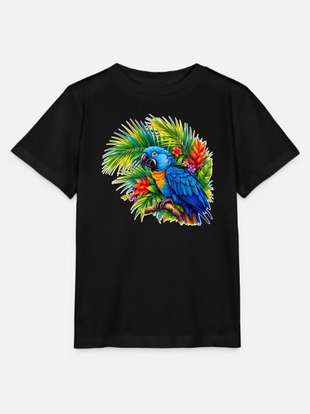 Tropischer Blauparrot im Tropenwald - Stanley/Stella Kinder T-Shirt MINI CREATOR - Schwarz
