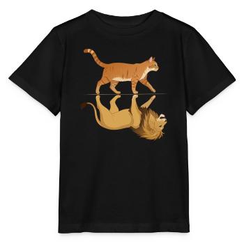 Katze mit Löwe Reflektion Tiere - Stanley/Stella Kinder T-Shirt MINI CREATOR  - Schwarz - Vorne - Mikhail (115cm)