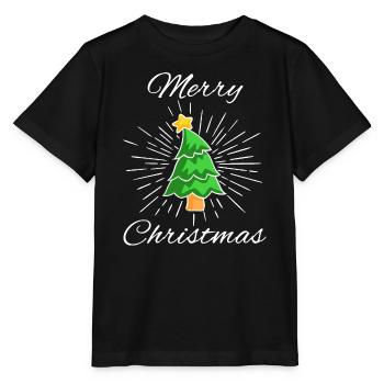 Merry Christmas - Tannenbaum mit Stern, Strahlen - Stanley/Stella Kinder T-Shirt MINI CREATOR  - Schwarz - Vorne - Mikhail (115cm)