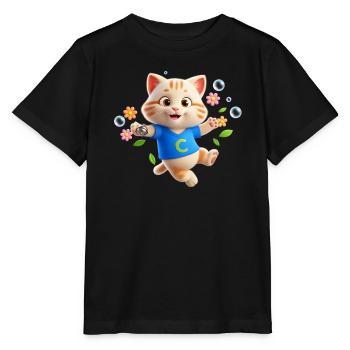 Süße Katze mit Glöckchen – Buchstabe C - Stanley/Stella Kinder T-Shirt MINI CREATOR  - Schwarz - Vorne - Mikhail (115cm)