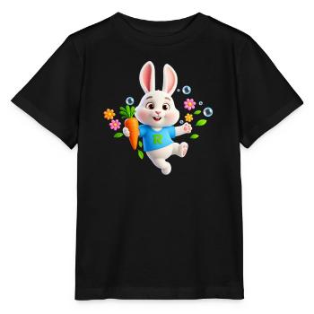 Süßer Hase mit Karotte – Buchstabe R - Stanley/Stella Kinder T-Shirt MINI CREATOR  - Schwarz - Vorne - Mikhail (115cm)