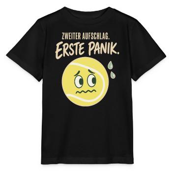 Zweiter Aufschlag Erste Panik Tennis Spruch - Stanley/Stella Kinder T-Shirt MINI CREATOR  - Schwarz - Vorne - Mikhail (115cm)