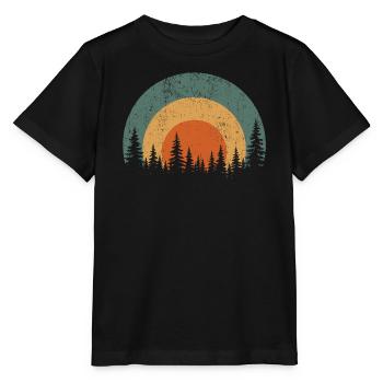 Retro Pine Silhouette im Freien - Stanley/Stella Kinder T-Shirt MINI CREATOR  - Schwarz - Vorne - Mikhail (115cm)