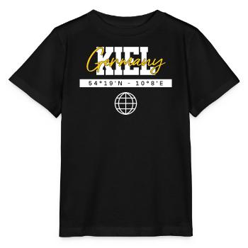 Kiel Deutschland Koordinaten Reise Souvenir - Stanley/Stella Kinder T-Shirt MINI CREATOR  - Schwarz - Vorne - Mikhail (115cm)