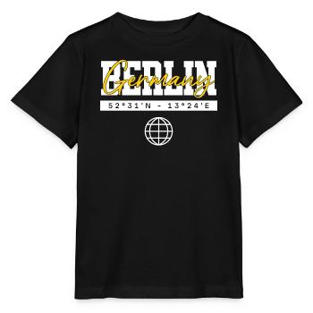 Berlin Deutschland Koordinaten Reise Souvenir - Stanley/Stella Kinder T-Shirt MINI CREATOR  - Schwarz - Vorne - Mikhail (115cm)