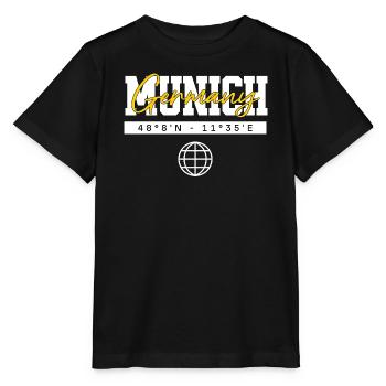 München Deutschland Koordinaten Reise Souvenir - Stanley/Stella Kinder T-Shirt MINI CREATOR  - Schwarz - Vorne - Mikhail (115cm)