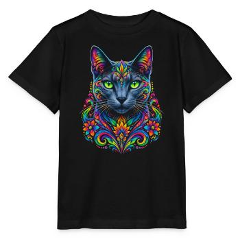 Stellar-Floral-Prisma-Katze - Stanley/Stella Kinder T-Shirt MINI CREATOR  - Schwarz - Vorne - Mikhail (115cm)