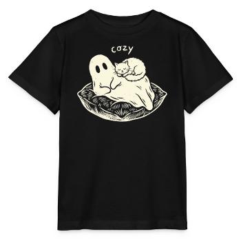 Cozy Ghost Süße Katze Gespenst Geschenk - Stanley/Stella Kinder T-Shirt MINI CREATOR  - Schwarz - Vorne - Mikhail (115cm)