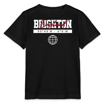 Brighton England Koordinaten Reise Souvenir - Stanley/Stella Kinder T-Shirt MINI CREATOR  - Schwarz - Vorne - Mikhail (115cm)