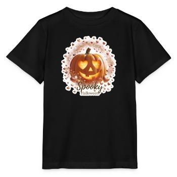 Sparky - Herzaugen Kürbis Halloween Design - Stanley/Stella Kinder T-Shirt MINI CREATOR  - Schwarz - Vorne - Mikhail (115cm)