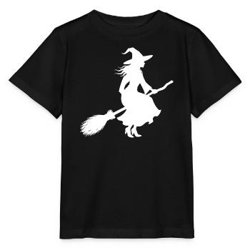 Halloween Hexe Silhouette weiß Halloween T-shirt  - Stanley/Stella Kinder T-Shirt MINI CREATOR  - Schwarz - Vorne - Mikhail (115cm)