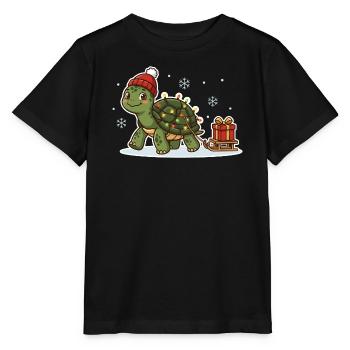 Weihnachtsschildkröte mit Schlitten - Stanley/Stella Kinder T-Shirt MINI CREATOR  - Schwarz - Vorne - Mikhail (115cm)