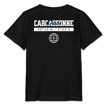 Carca ssone Frankreich Koordinaten Globus - Stanley/Stella Kinder T-Shirt MINI CREATOR  - Schwarz - Vorne - Mikhail (115cm)