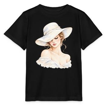 Portrait einer Frau mit Hut - Stanley/Stella Kinder T-Shirt MINI CREATOR  - Schwarz - Vorne - Mikhail (115cm)