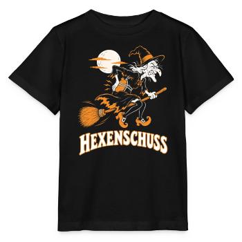 Die Hexe mit der Wärmflasche auf dem Besen - Stanley/Stella Kinder T-Shirt MINI CREATOR  - Schwarz - Vorne - Mikhail (115cm)