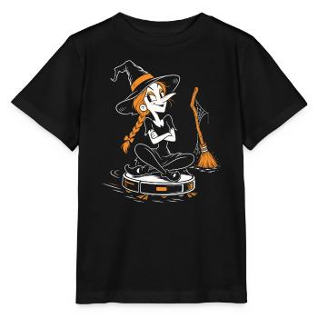 Die Hexe auf dem Saugroboter - Stanley/Stella Kinder T-Shirt MINI CREATOR  - Schwarz - Vorne - Mikhail (115cm)