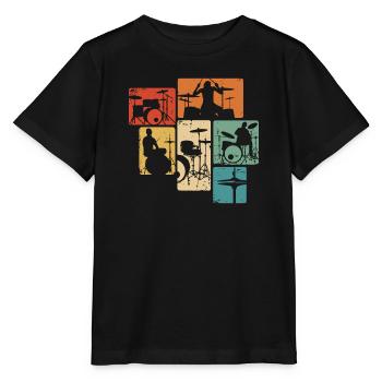 Drummer Schlagzeuger Retro Schlagzeug Musiker - Stanley/Stella Kinder T-Shirt MINI CREATOR  - Schwarz - Vorne - Mikhail (115cm)