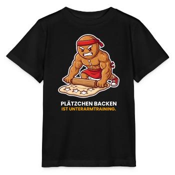 Lebkuchenmann Plätzchen backen Unterarmtraining - Stanley/Stella Kinder T-Shirt MINI CREATOR  - Schwarz - Vorne - Mikhail (115cm)