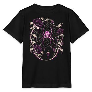 Die Spinne im Netz zwischen schwarzen Rosen - Stanley/Stella Kinder T-Shirt MINI CREATOR  - Schwarz - Vorne - Mikhail (115cm)