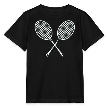 Kreuzende Badminton Schläger Grafik - Stanley/Stella Kinder T-Shirt MINI CREATOR  - Schwarz - Vorne - Mikhail (115cm)
