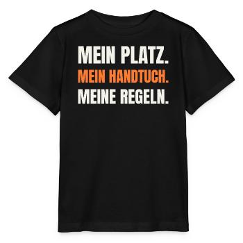 Sauna Humor: Mein Platz, mein Handtuch - Stanley/Stella Kinder T-Shirt MINI CREATOR  - Schwarz - Vorne - Mikhail (115cm)