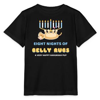 Acht Nächte mit Bauchmassagen Lustiger Chanukkah-Hund - Stanley/Stella Kinder T-Shirt MINI CREATOR  - Schwarz - Vorne - Mikhail (115cm)