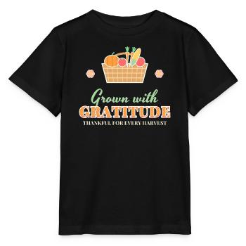 Mit Dankbarkeit angebaut Ernte im Thanksgiving-Garten - Stanley/Stella Kinder T-Shirt MINI CREATOR  - Schwarz - Vorne - Mikhail (115cm)