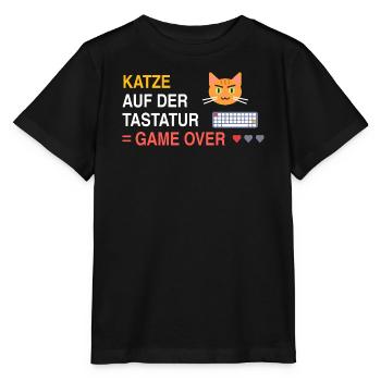 Katze auf der Tastatur = Game Over - Stanley/Stella Kinder T-Shirt MINI CREATOR  - Schwarz - Vorne - Mikhail (115cm)