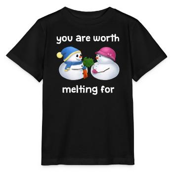 You are worth melting for - Schneemann Paar - Stanley/Stella Kinder T-Shirt MINI CREATOR  - Schwarz - Vorne - Mikhail (115cm)