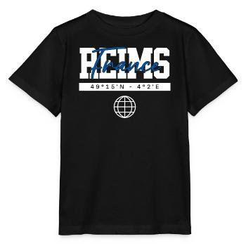 Reims Frankreich Koordinaten Reise Souvenir - Stanley/Stella Kinder T-Shirt MINI CREATOR  - Schwarz - Vorne - Mikhail (115cm)