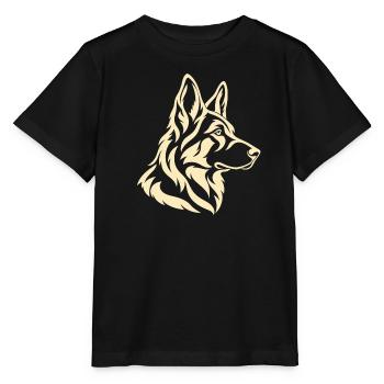 Deutscher Schäferhund Minimalcreme-Linienzeichnung - Stanley/Stella Kinder T-Shirt MINI CREATOR  - Schwarz - Vorne - Mikhail (115cm)