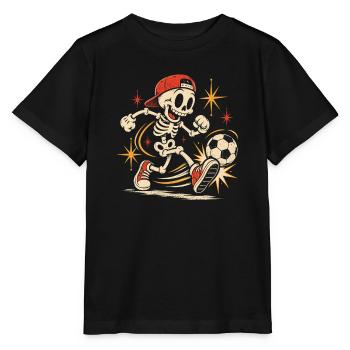 Retro-Skelett im Soccer-Action - Stanley/Stella Kinder T-Shirt MINI CREATOR  - Schwarz - Vorne - Mikhail (115cm)