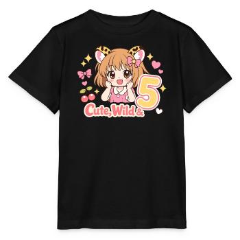 Cute Wild Mädchen Leopardenlook Mit Kirschen - Stanley/Stella Kinder T-Shirt MINI CREATOR  - Schwarz - Vorne - Mikhail (115cm)