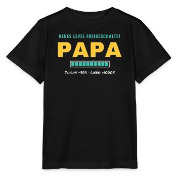 Papa – Neues Level freigeschaltet - Stanley/Stella Kinder T-Shirt MINI CREATOR  - Schwarz - Vorne - Mikhail (115cm)