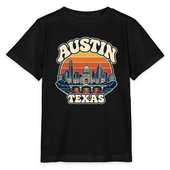 Texas Austin Skyline Retro-Sonnenuntergang - Stanley/Stella Kinder T-Shirt MINI CREATOR  - Schwarz - Vorne - Mikhail (115cm)
