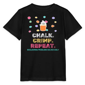 Chalk Crimp Repeat Bouldering Klettern - Stanley/Stella Kinder T-Shirt MINI CREATOR  - Schwarz - Vorne - Mikhail (115cm)