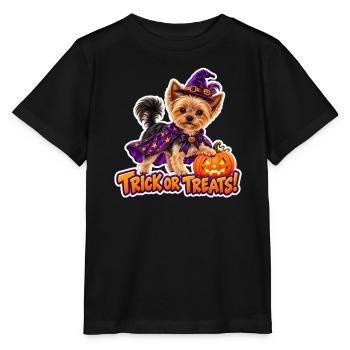 Halloween-Hund mit Kürbis - Stanley/Stella Kinder T-Shirt MINI CREATOR  - Schwarz - Vorne - Mikhail (115cm)