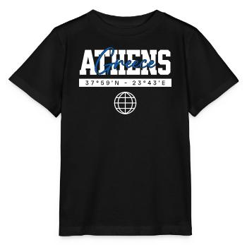 Athen Griechenland Koordinaten Reise Souvenir - Stanley/Stella Kinder T-Shirt MINI CREATOR  - Schwarz - Vorne - Mikhail (115cm)