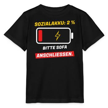 Sozialakku 2 % - bitte Sofa anschließen - Stanley/Stella Kinder T-Shirt MINI CREATOR  - Schwarz - Vorne - Mikhail (115cm)