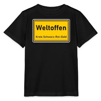 Ortsschild Weltoffen - Kreis Schwarz-Rot-Gold - Stanley/Stella Kinder T-Shirt MINI CREATOR  - Schwarz - Vorne - Mikhail (115cm)