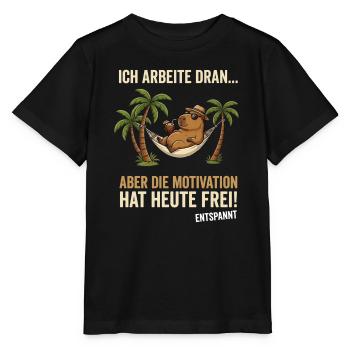 Capybara Entspannt lustiger Spruch  - Stanley/Stella Kinder T-Shirt MINI CREATOR  - Schwarz - Vorne - Mikhail (115cm)