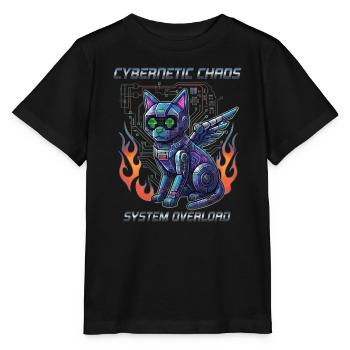Katze Cybernetic Chaos, Cyberpunk - Stanley/Stella Kinder T-Shirt MINI CREATOR  - Schwarz - Vorne - Mikhail (115cm)