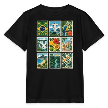 Brasilien Briefmarken - Stanley/Stella Kinder T-Shirt MINI CREATOR  - Schwarz - Vorne - Mikhail (115cm)