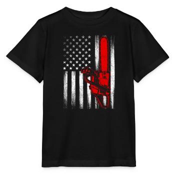 US Flag Chainsaw – Patriotischer Baumpfleger und Baumchirurg - Stanley/Stella Kinder T-Shirt MINI CREATOR  - Schwarz - Vorne - Mikhail (115cm)