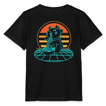 Katze Ramen Retro - Stanley/Stella Kinder T-Shirt MINI CREATOR  - Schwarz - Vorne - Mikhail (115cm)