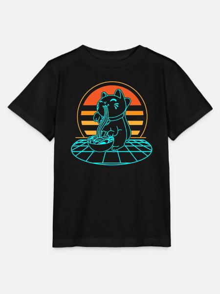 Katze Ramen Retro - Stanley/Stella Kinder T-Shirt MINI CREATOR - Schwarz