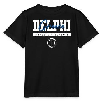 Delphi Griechenland Koordinaten Reise Souvenir - Stanley/Stella Kinder T-Shirt MINI CREATOR  - Schwarz - Vorne - Mikhail (115cm)