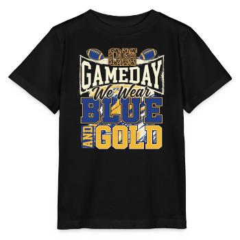 Am Spieltag tragen wir Blau und Gold – Football-Fan - Stanley/Stella Kinder T-Shirt MINI CREATOR  - Schwarz - Vorne - Mikhail (115cm)